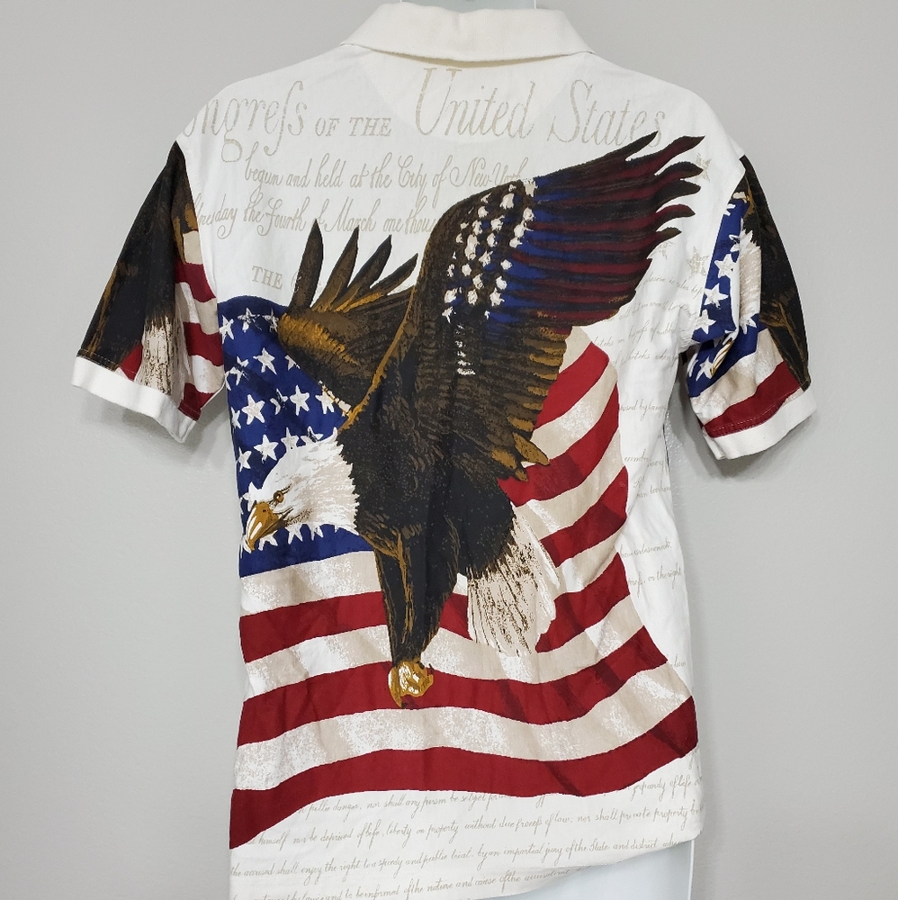 Patriotic American Flag Eagle Graphic Polo Shirt - Picture 4 of 5